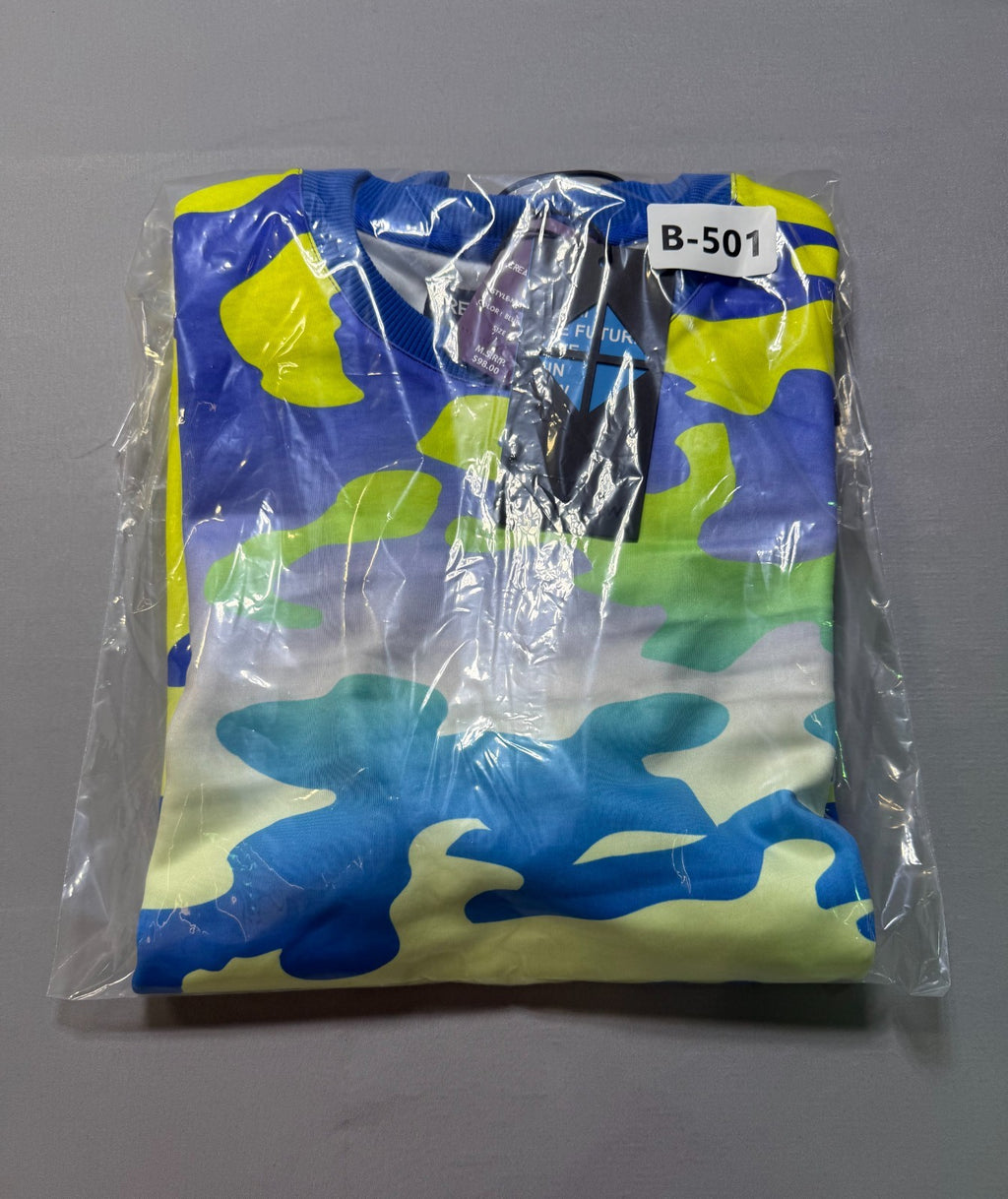 Create 2MRW Crew Neck Sweatshirt Men Small Blue Camo Long Sleeve w/ Ribbed Hems