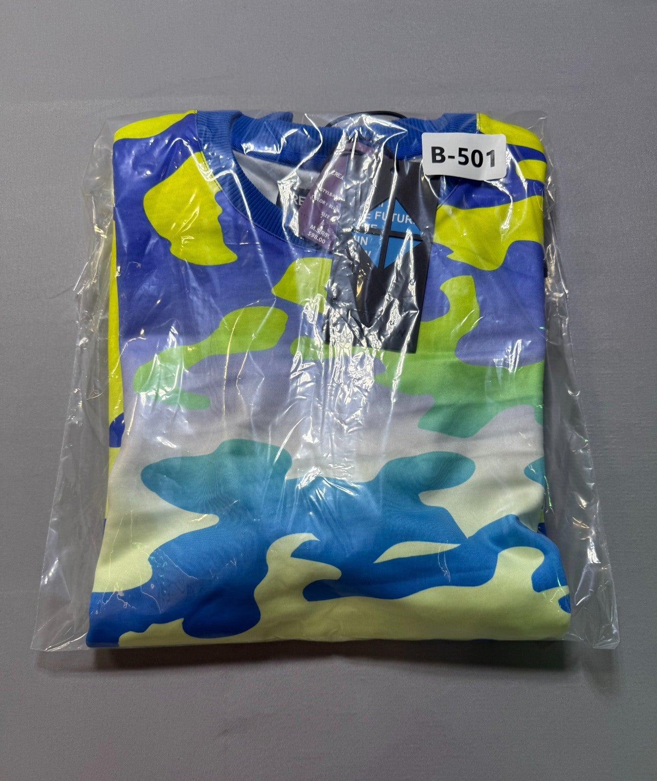 Create 2MRW Crew Neck Sweatshirt Men Small Blue Camo Long Sleeve w/ Ribbed Hems