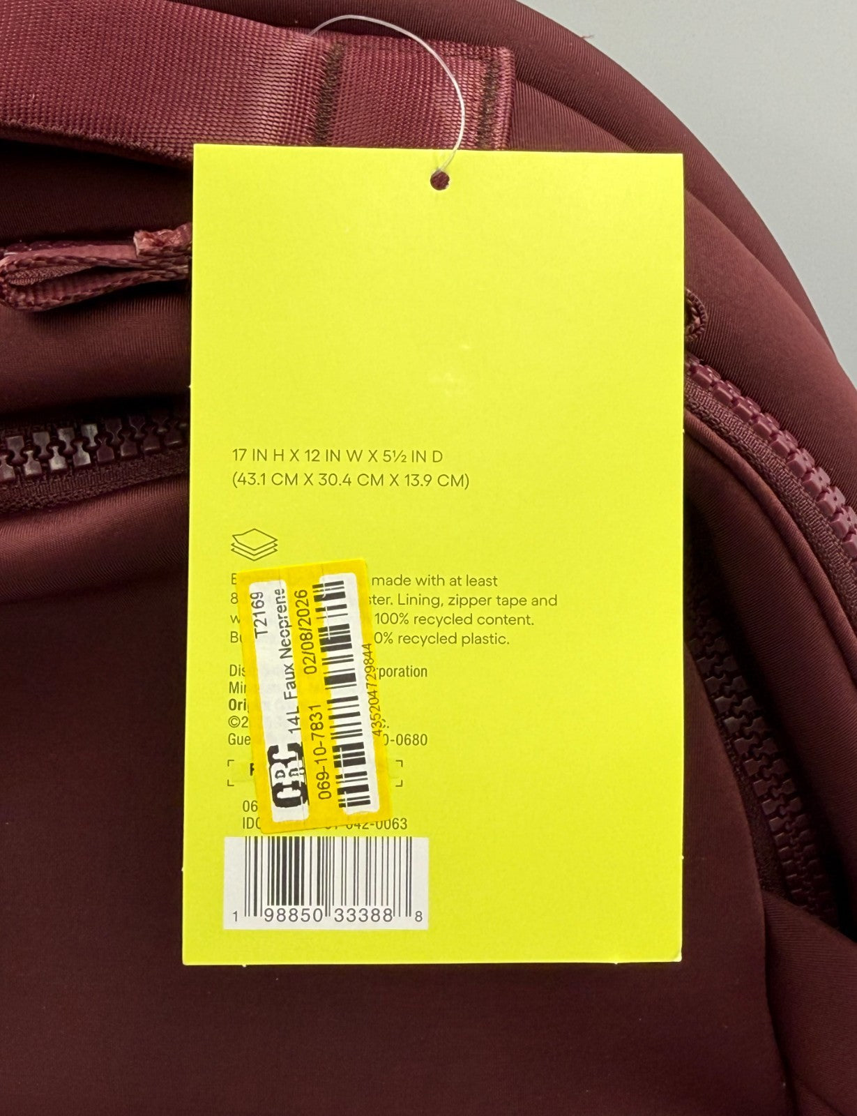 NWT All In Motion 14L Faux Neoprene Backpack Burgundy Maroon Mini School Bag