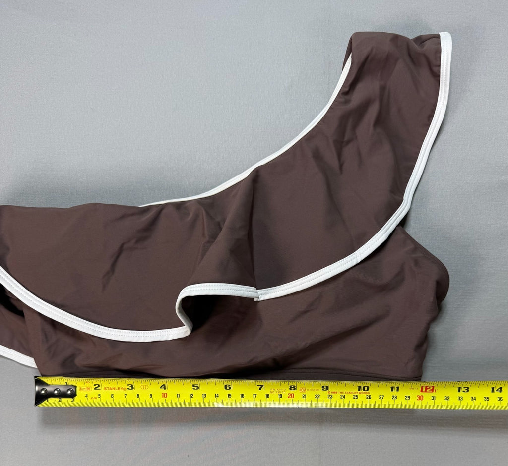 New Herseas One Shoulder Bikini Set Women's Small Brown Ruffle Trim Swimsuit