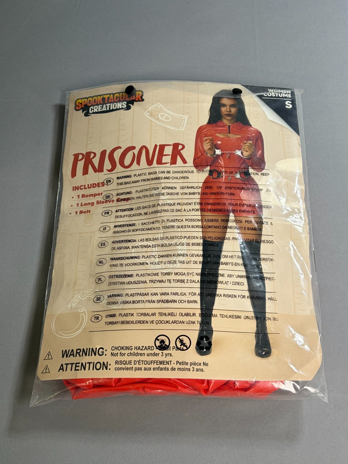 NWT Spooktacular Creations Prisoner Costume Women's Small Red Long Sleeve Belt