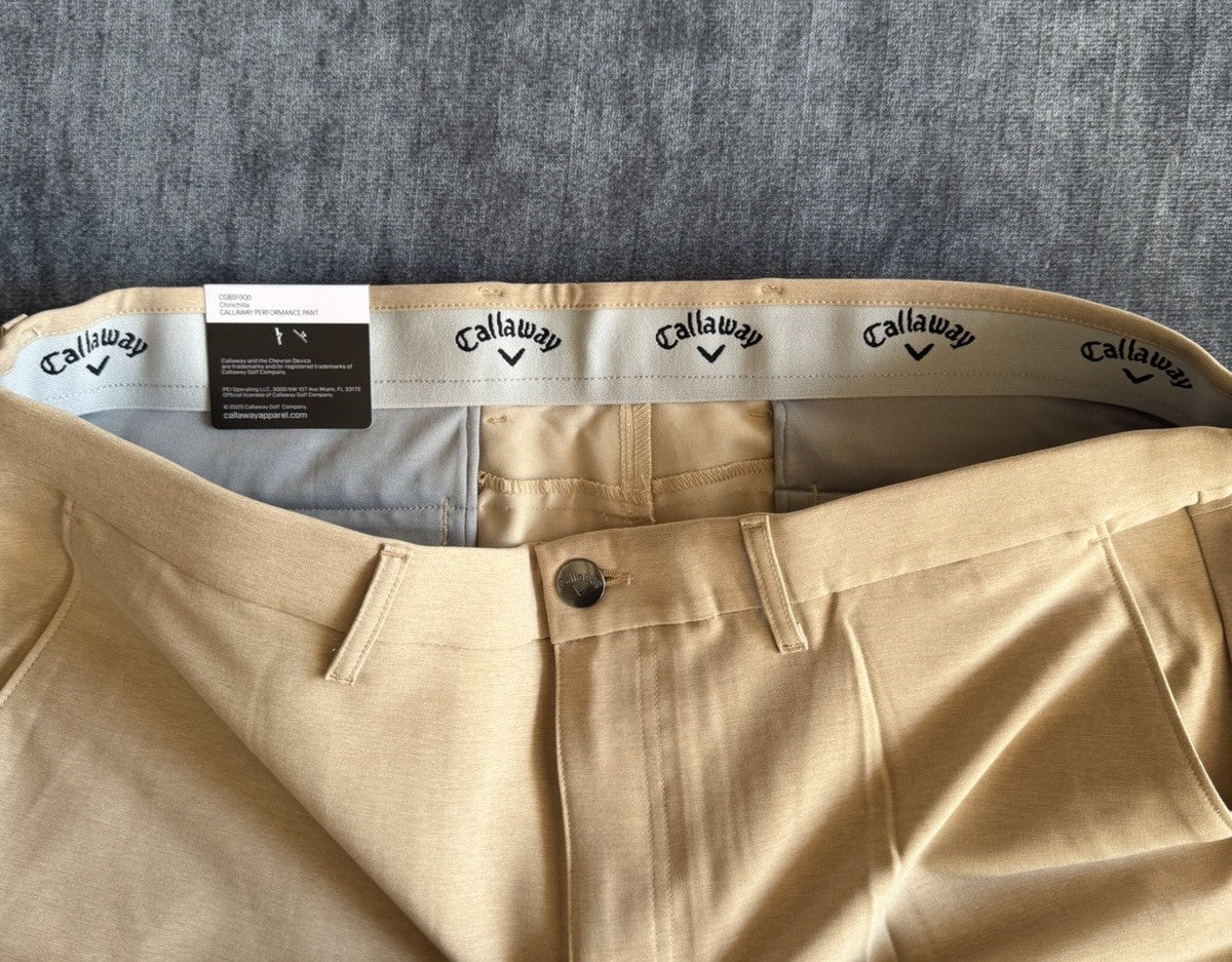 Callaway Opti-Dri Stretch Golf Pants Chinchilla Beige Mens 38x32 Performance NWT