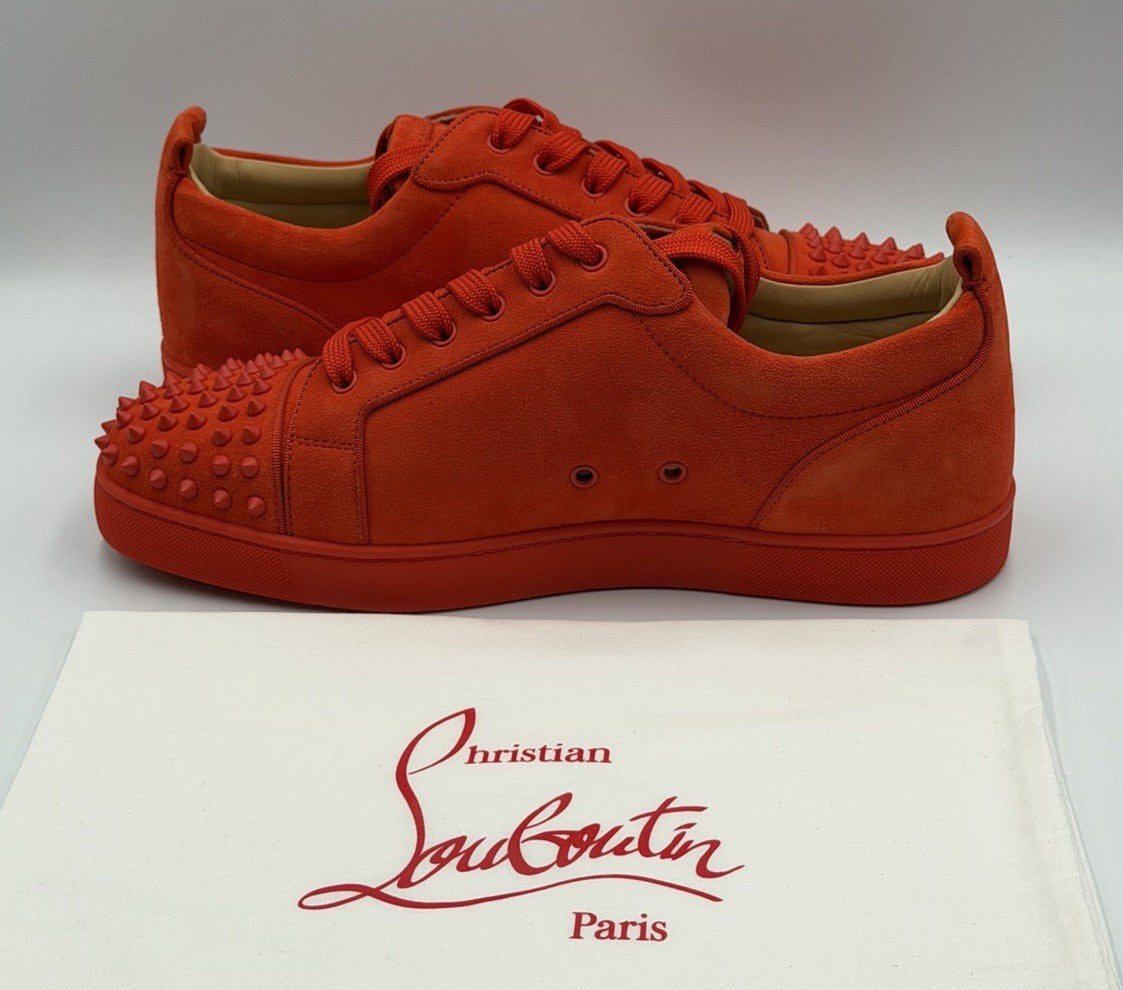 AUTHENTIC Christian Louboutin Junior Orange Suede Sneakers 44.5 EU 11.5 US