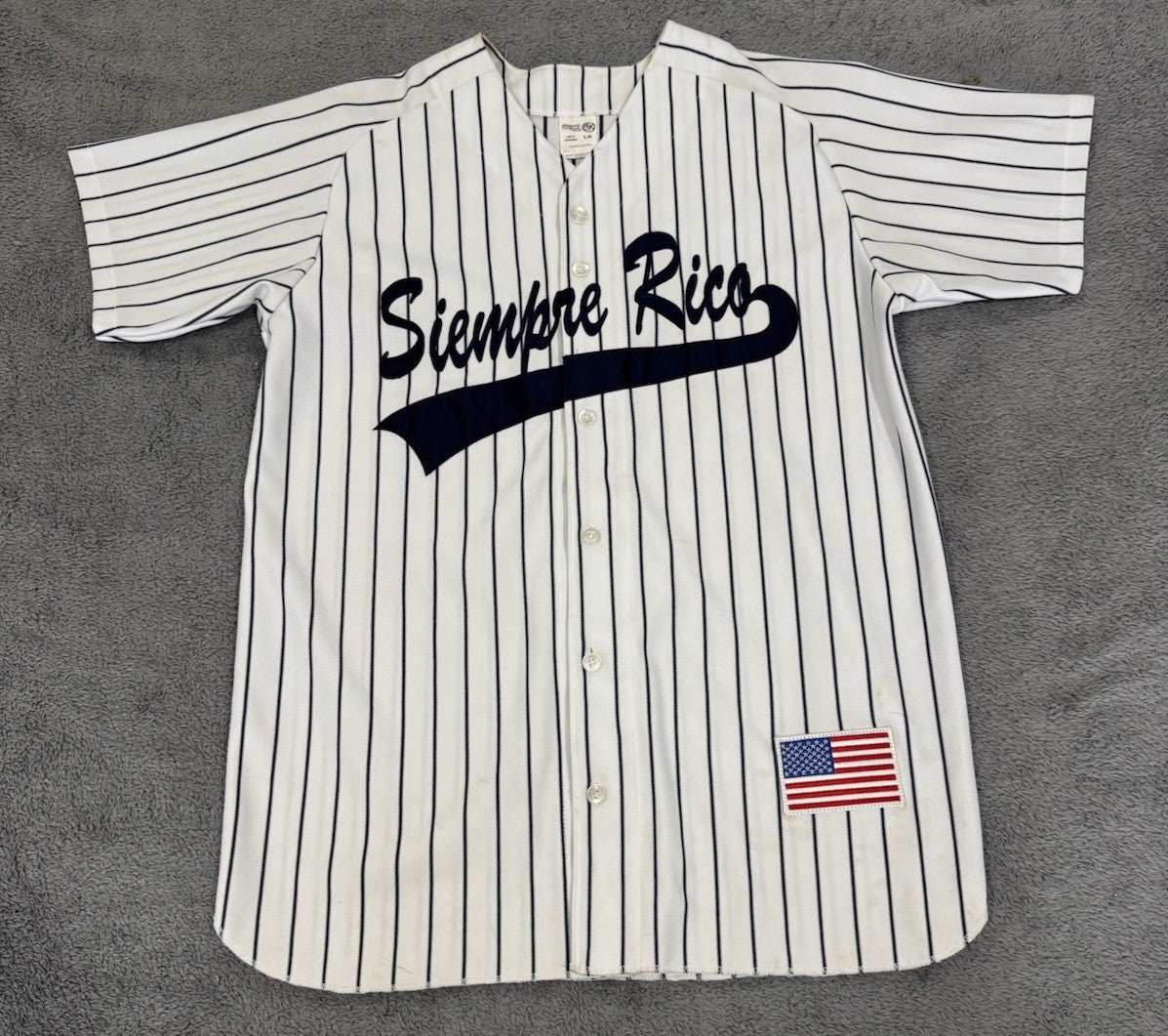 Vintage Athletic Knit SIEMPRE RICO DECHAMP Pinstripes Baseball Jersey Men Size L
