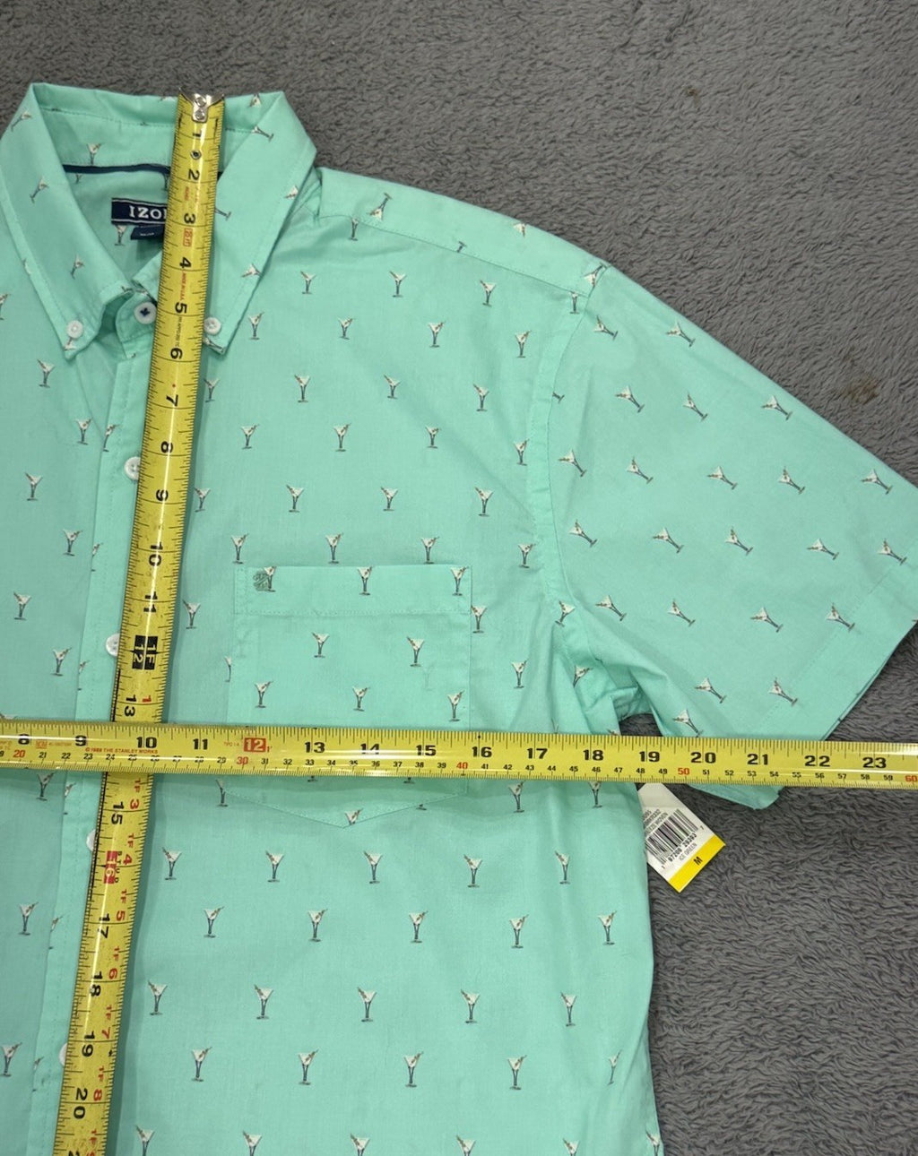 Izod Men's Short Sleeve Button Down Ice Green Breeze Woven Martini Size M NEW