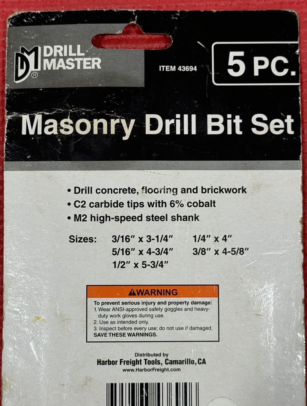 Drill Master  Masonry Drill Bits 5Pc Set   #43694