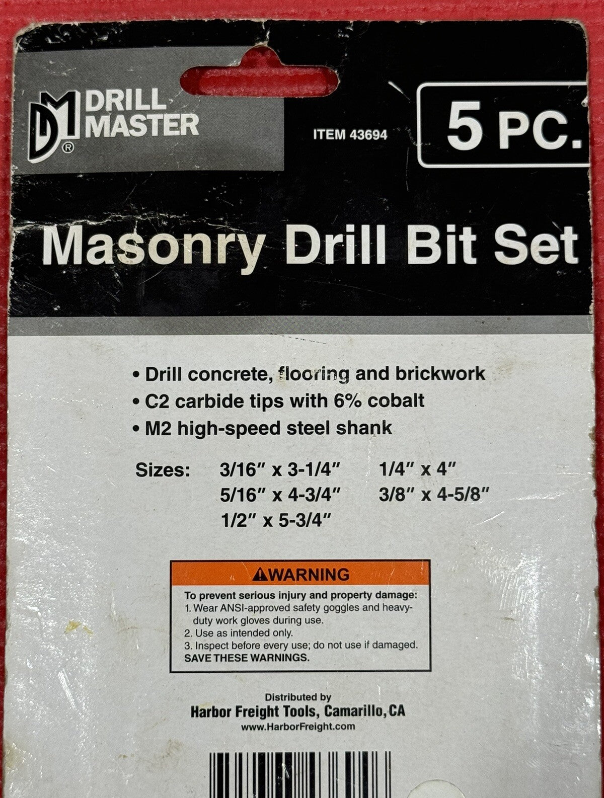 Drill Master  Masonry Drill Bits 5Pc Set   #43694