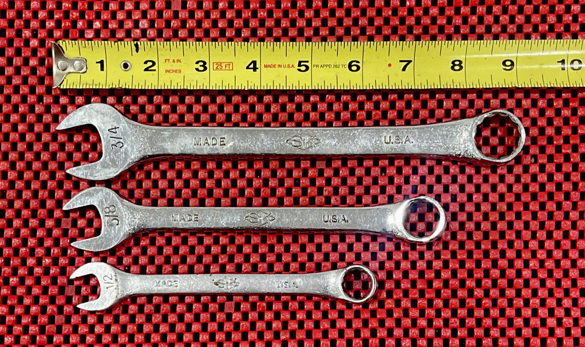 Vintage S-K Tool Diamond Logo Combination Wrench Set Of 3 Pc Made In USA Rare M5