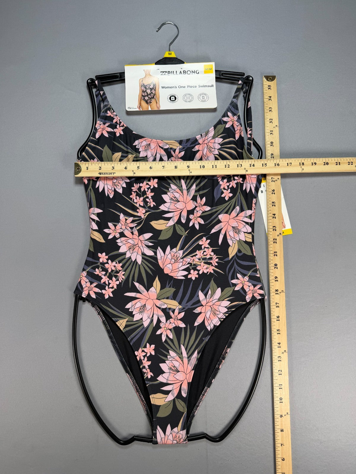 NWT Billabong One-Piece Swimsuit Women Medium Black Floral Sleeveless Summer Fit