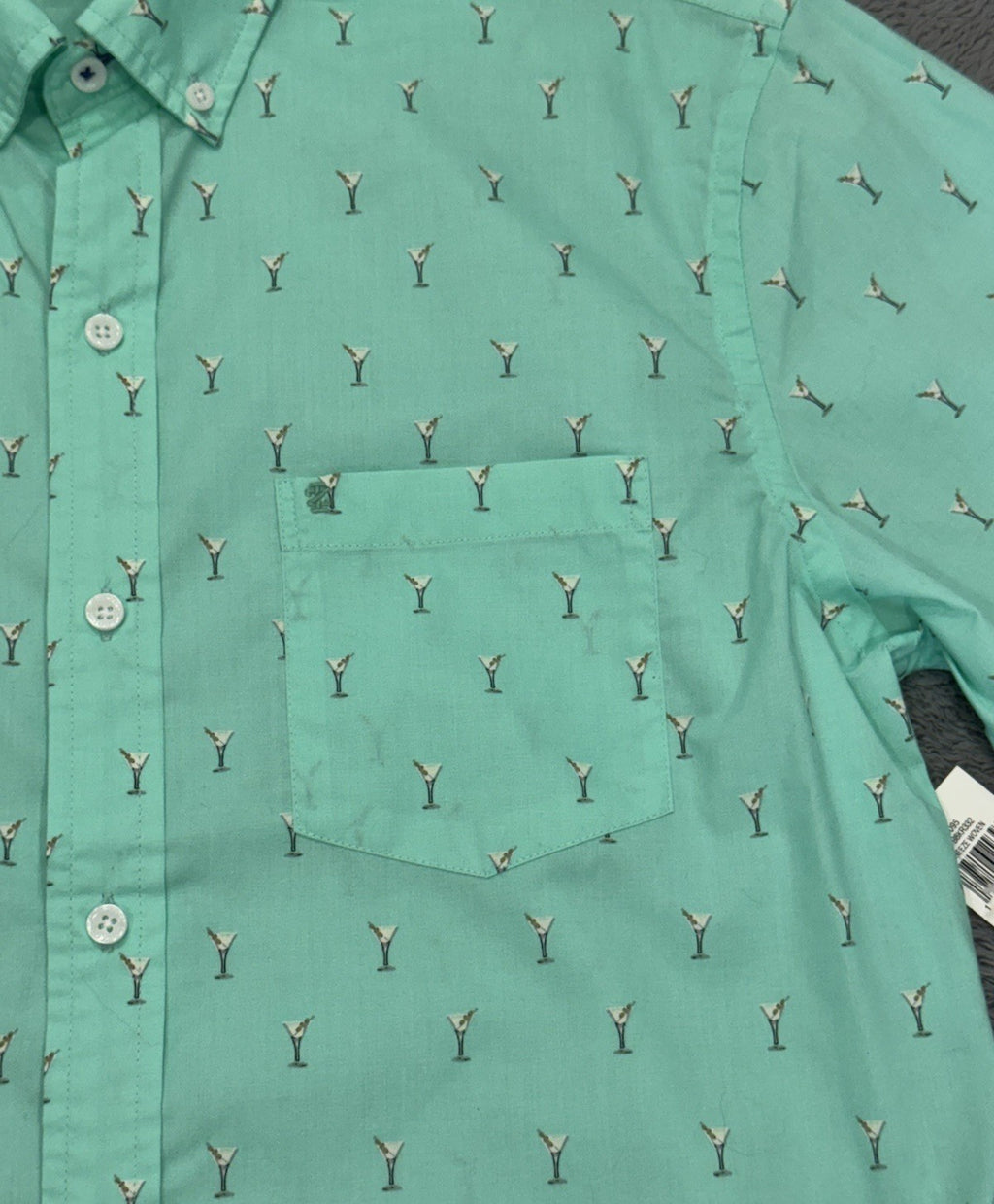 Izod Men's Short Sleeve Button Down Ice Green Breeze Woven Martini Size M NEW