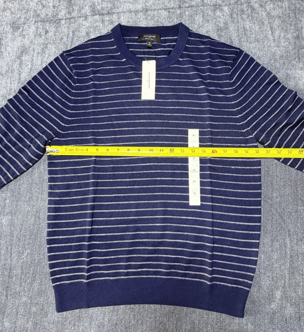 NWT Banana Republic Merino Wool Textured Striped Sweater Men's Medium Blue Knit