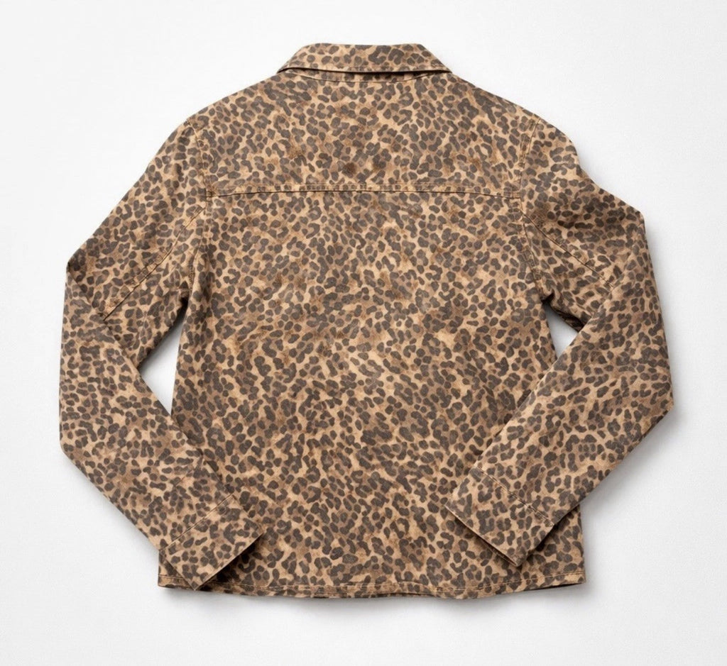 Express Lightweight Leopard Print Classic Denim Jacket Women's Medium Multicolor