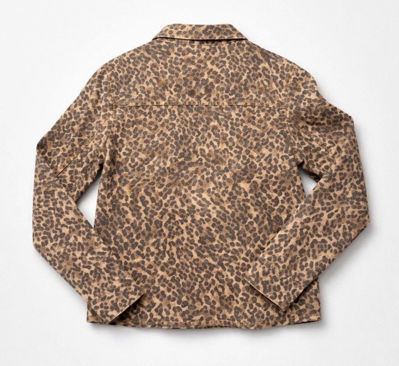 Express Lightweight Leopard Print Classic Denim Jacket Women's Medium Multicolor