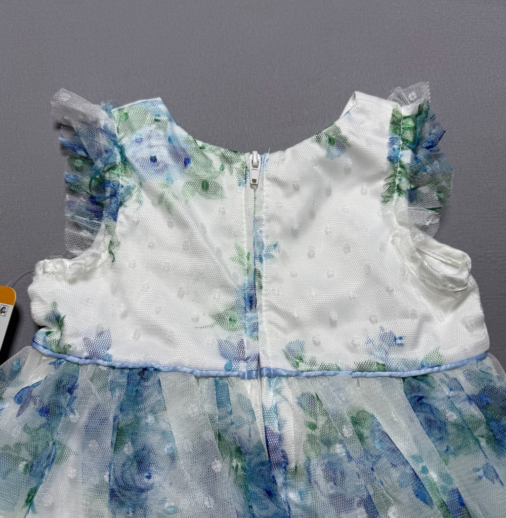 NWT Rare Editions Occasion Dress Baby Toddlers 12M Blue Floral Lined Lightweight
