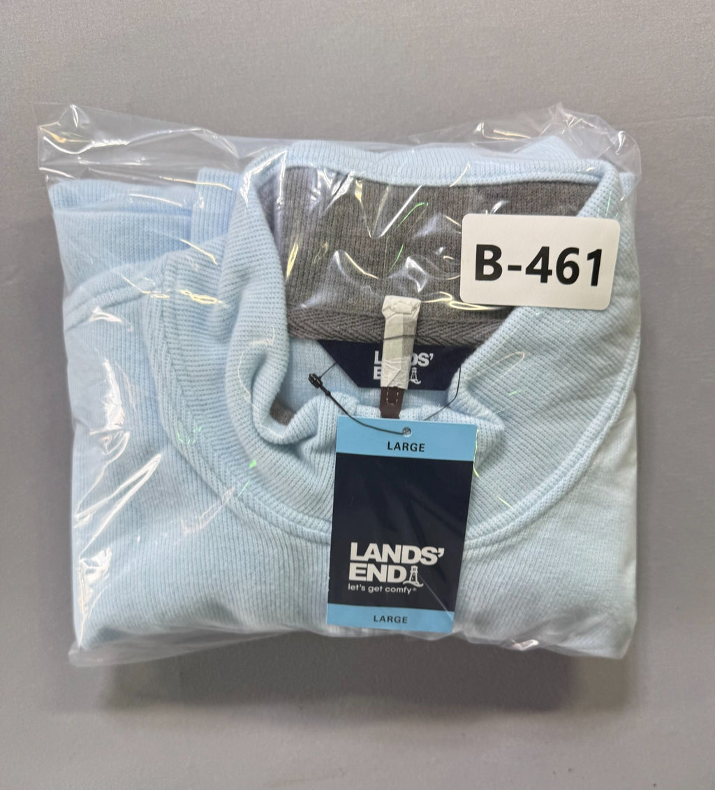Lands' End Soft & Cozy 1/4 Zip Pullover Men's Large Blue Long Sleeve Ribbed Hem