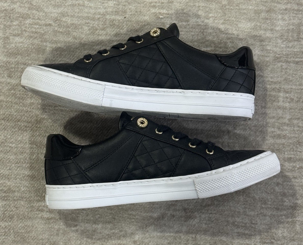Guess GW Loven Womens Black/White/Gold Low Top Lace Casual Sneaker Size 9.5 M
