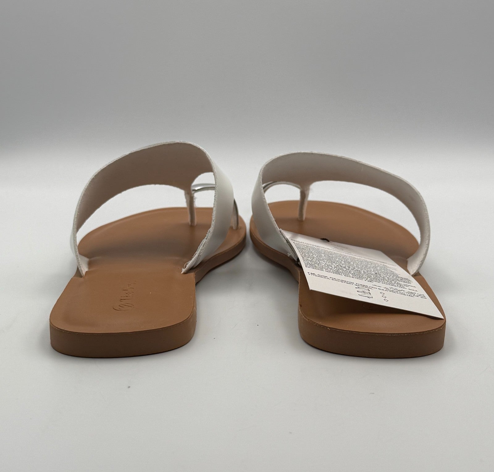 The Drop Camilla Wide Thong Sandal Women's 10 White Leather Slip-On Round Toe