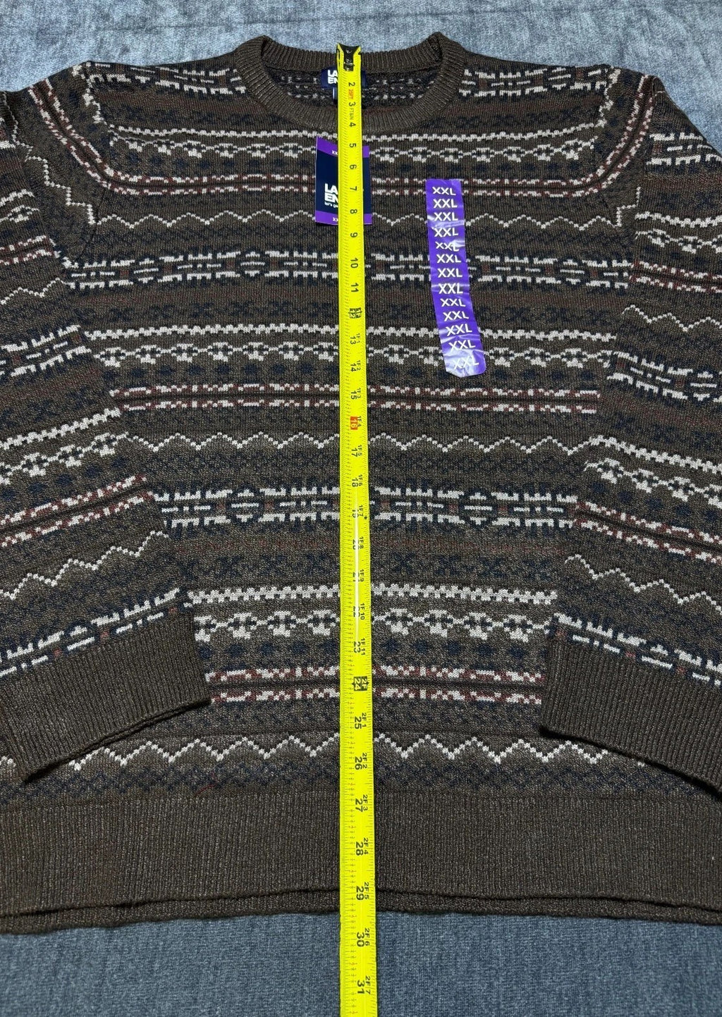 NWT Land's End Long Sleeve Knitted Crew Neck Fair Isle Sweater Men's 2XL Brown
