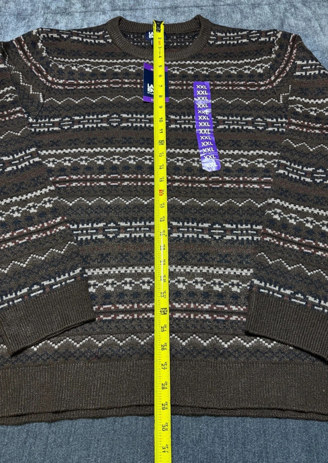 NWT Land's End Long Sleeve Knitted Crew Neck Fair Isle Sweater Men's 2XL Brown