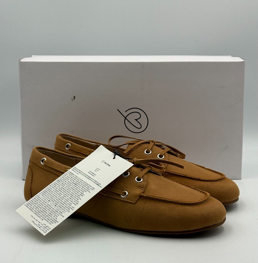 New The Drop Lace Details Boat Shoes Women's 6.5 Tan Faux Suede Slip-On Comfort