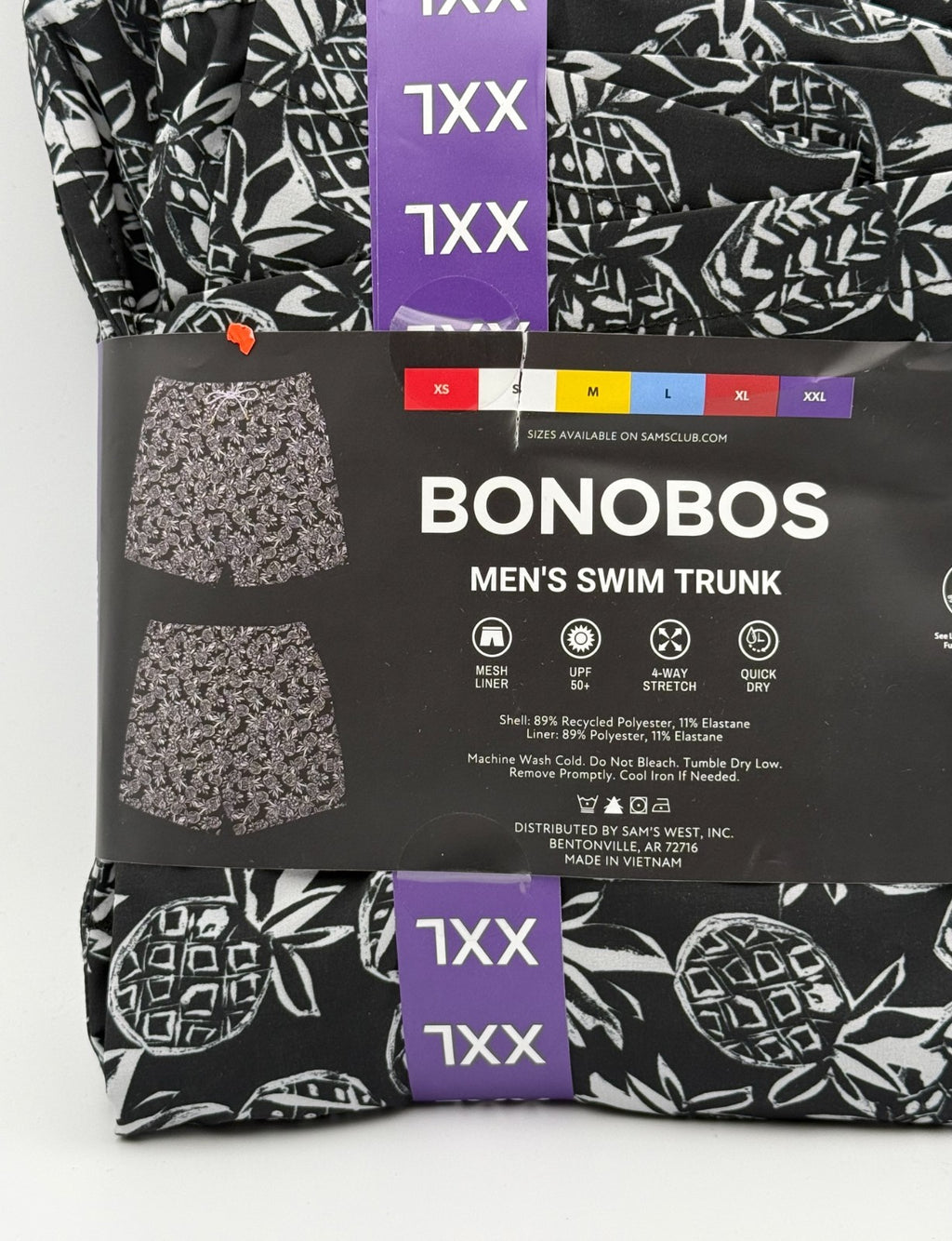 NWT Bonobos Swim Trunks Men's 2XL Black Pineapple Print Drawstring Summer Beach