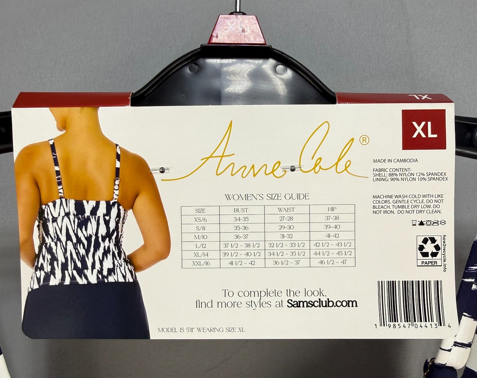 NWT Anne Cole Limited Edition Tankini Top Women's XL Navy Blue White Sleeveless