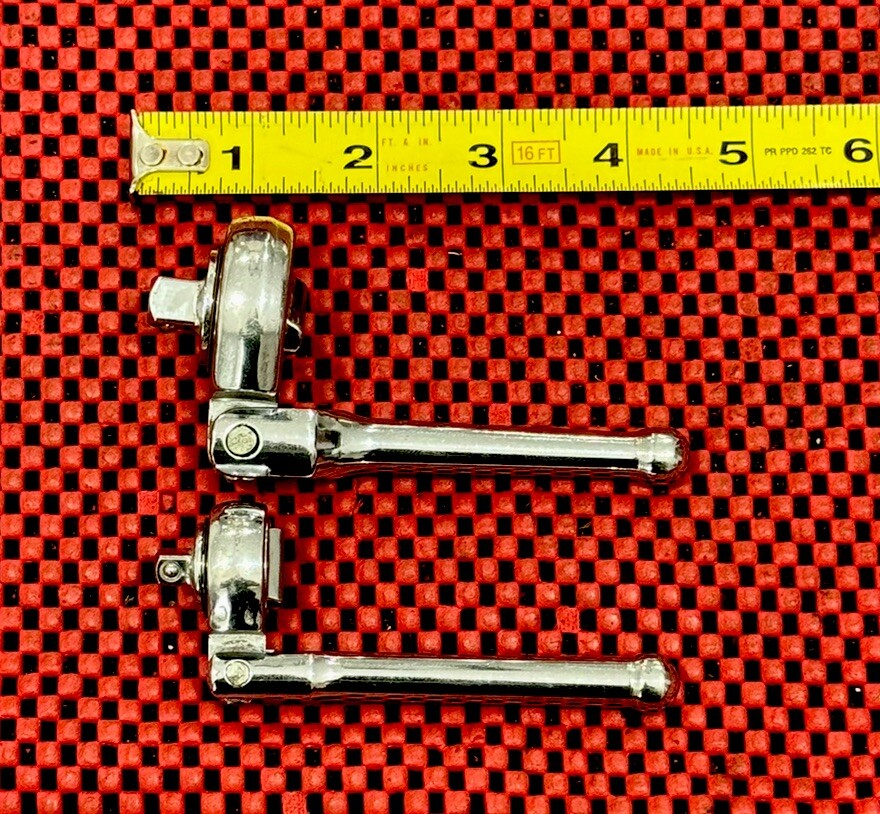 Vintage Chrome Vanadium 2pc Set Stubby Flex-Head  Ratchet 1/4",3/8” Drive SET N3