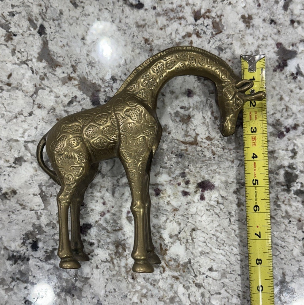 Vintage Solid Brass Giraffe Figurine Statue 8.75” InTall And 9” Long NICE!!