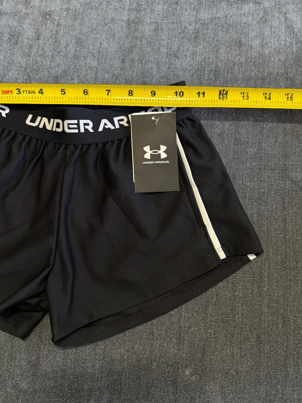 NWT Under Armour Tech Play Up Shorts Girls Small Black Drawstring 100% Polyester