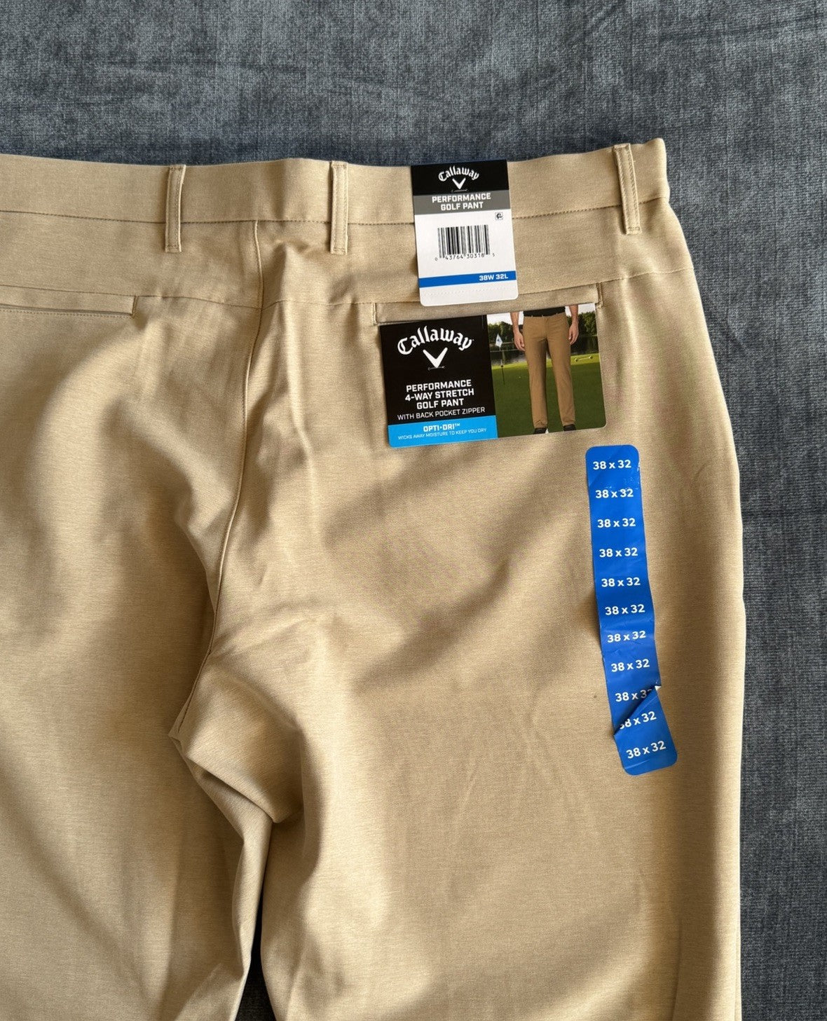Callaway Opti-Dri Stretch Golf Pants Chinchilla Beige Mens 38x32 Performance NWT
