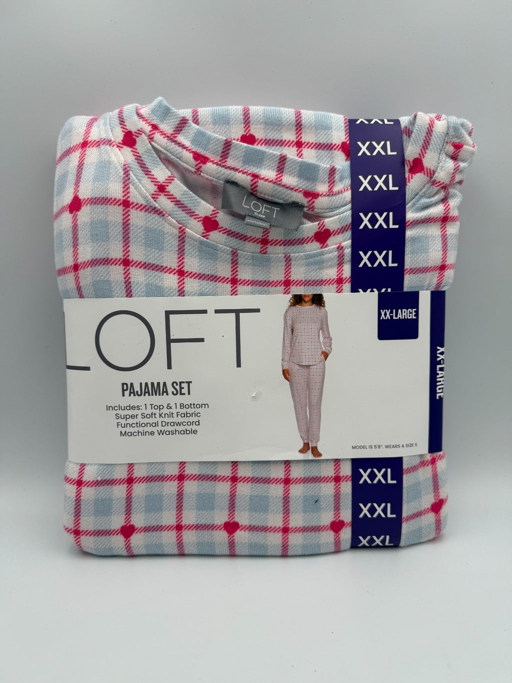NWT Loft Super Soft Knit Pajama Set Women's 2XL Pink Checkered Comfort 2-Piece