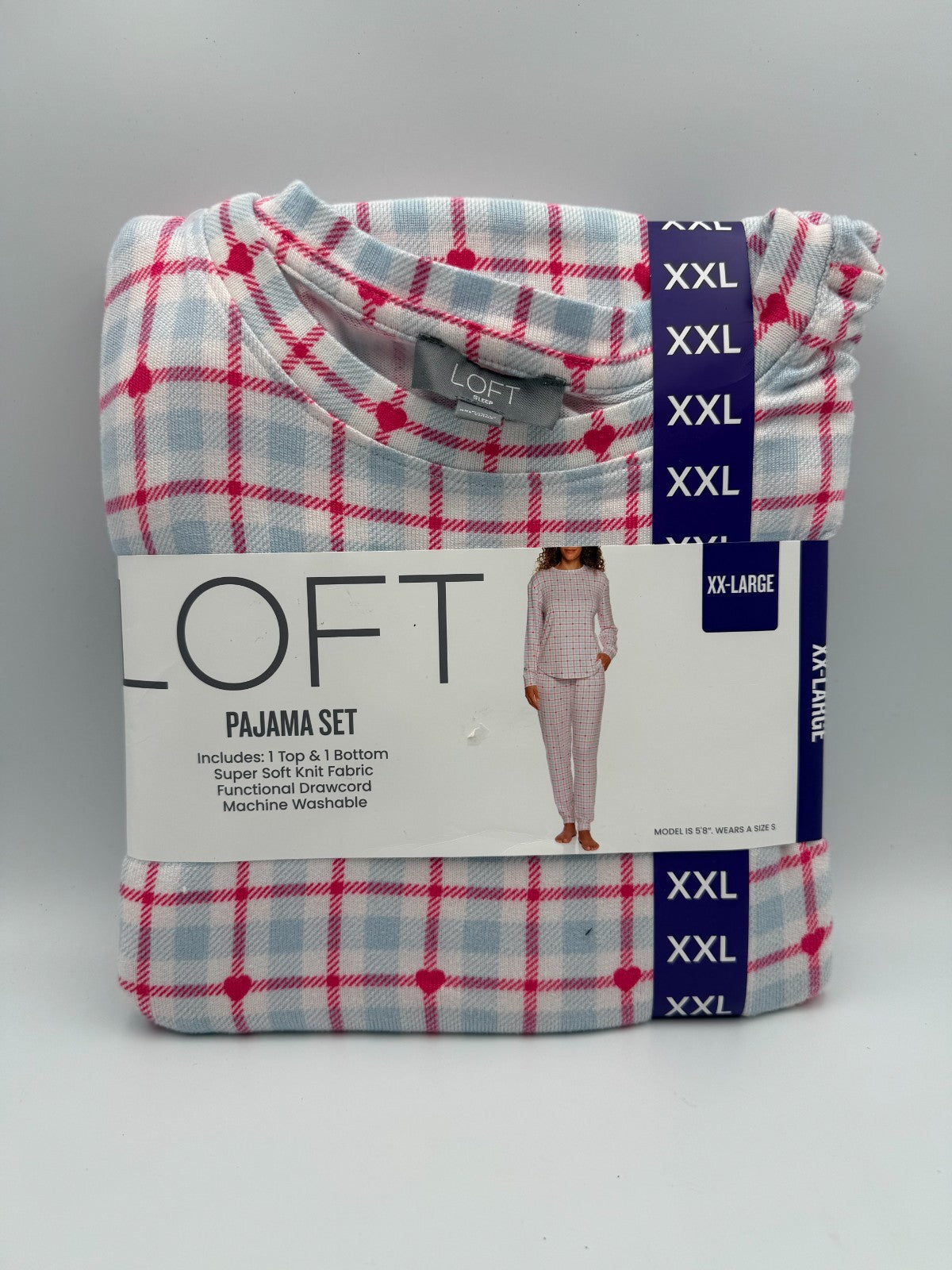 NWT Loft Super Soft Knit Pajama Set Women's 2XL Pink Checkered Comfort 2-Piece
