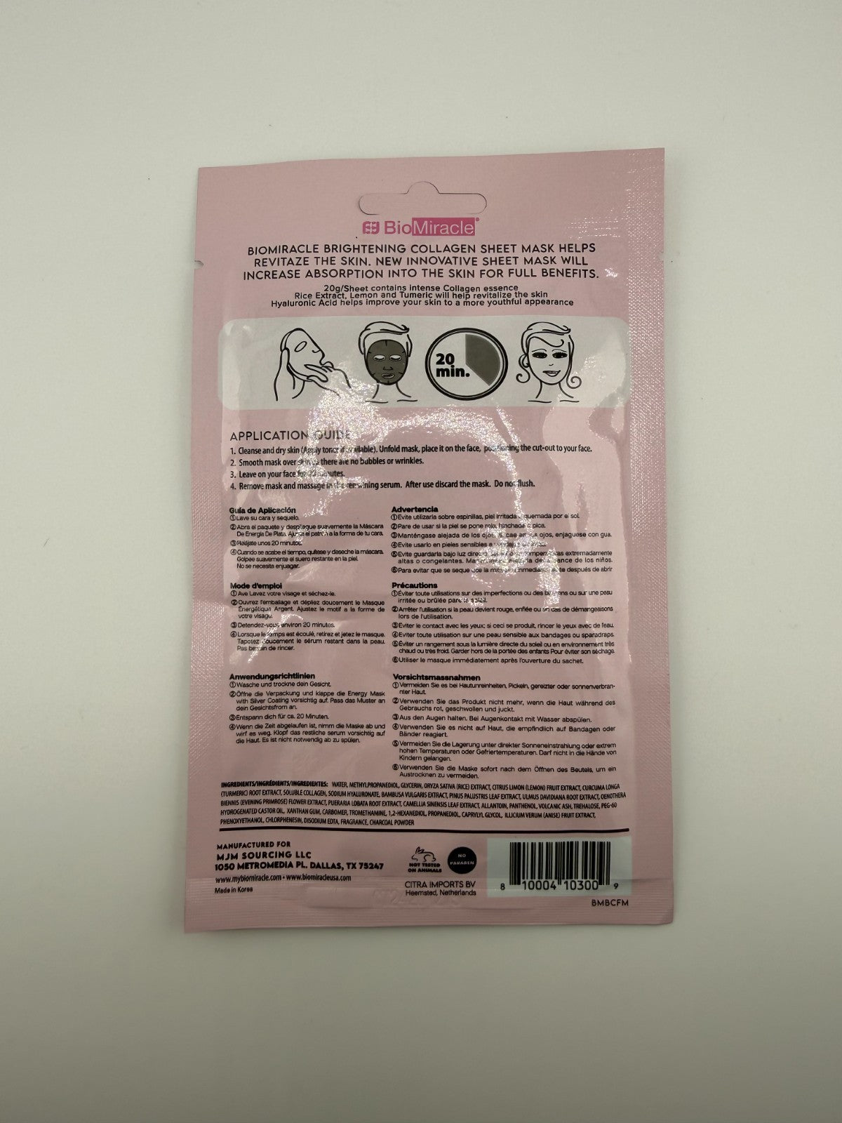 BioMiracle Naturals Revitalizing Lemon Tumeric Collagen Face Mask Sheet - 20g