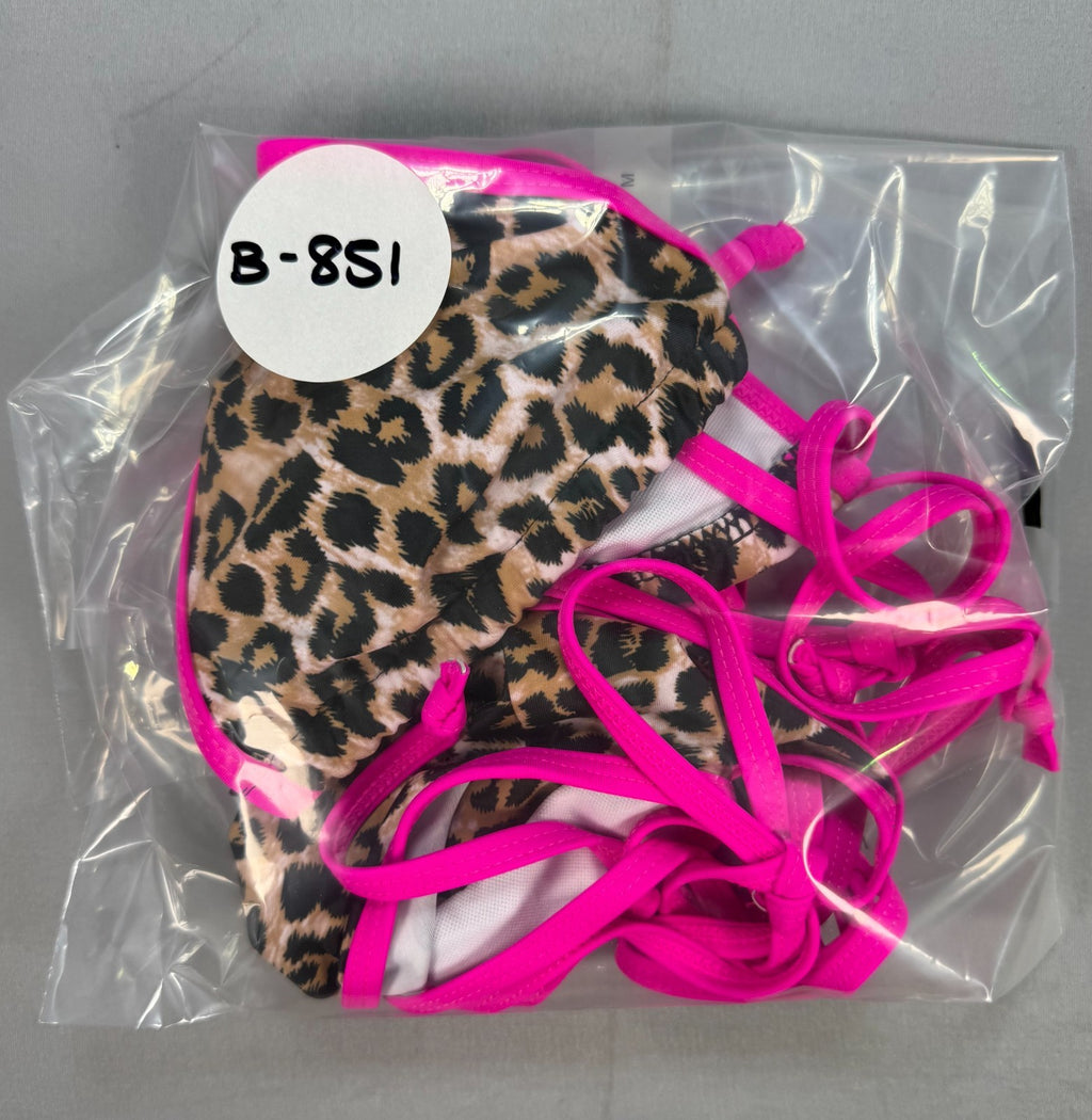 Women's Leopard Print Bikini Set Medium Pink Trim Triangle Top High Cut Bottoms