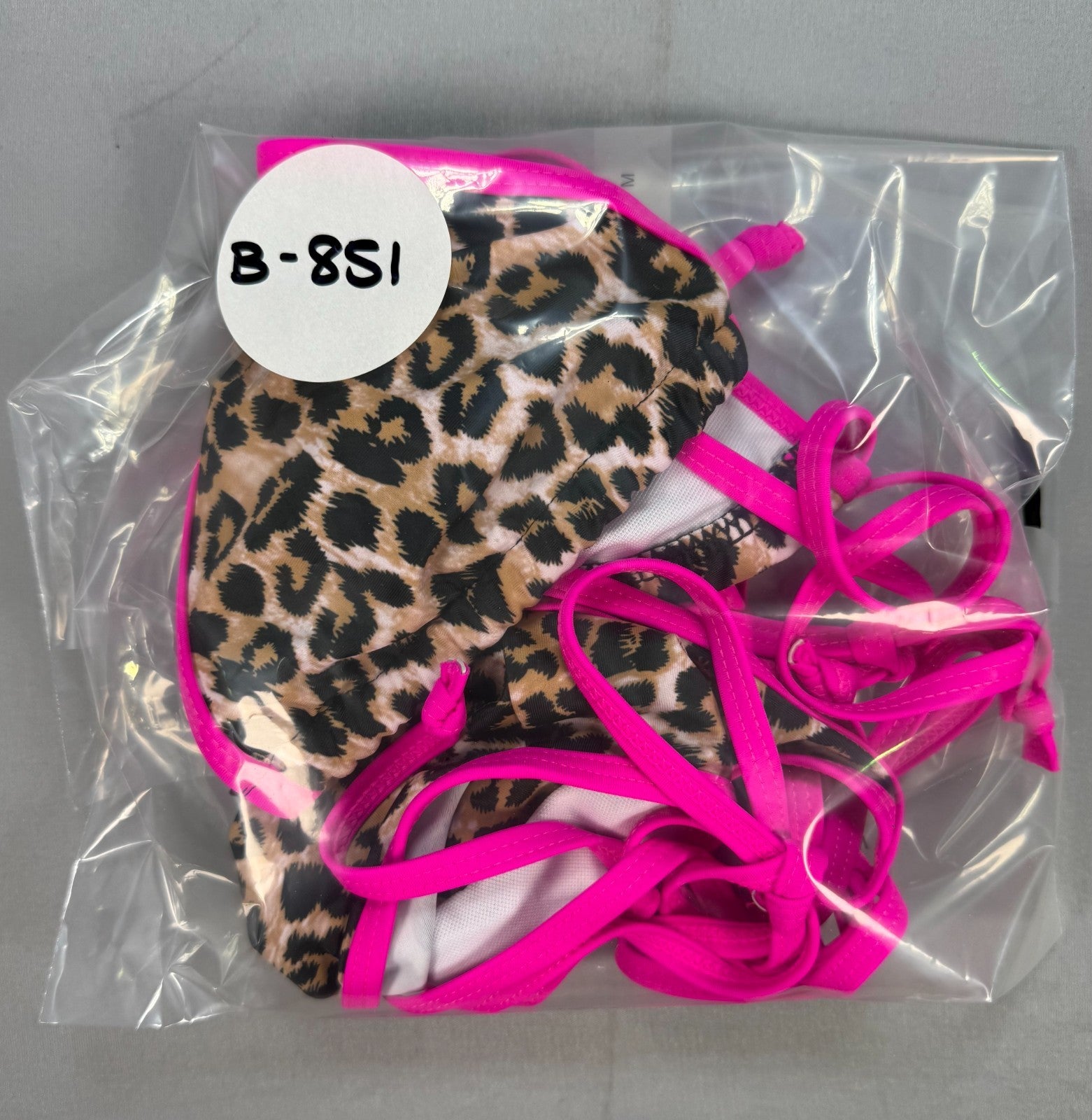 Women's Leopard Print Bikini Set Medium Pink Trim Triangle Top High Cut Bottoms
