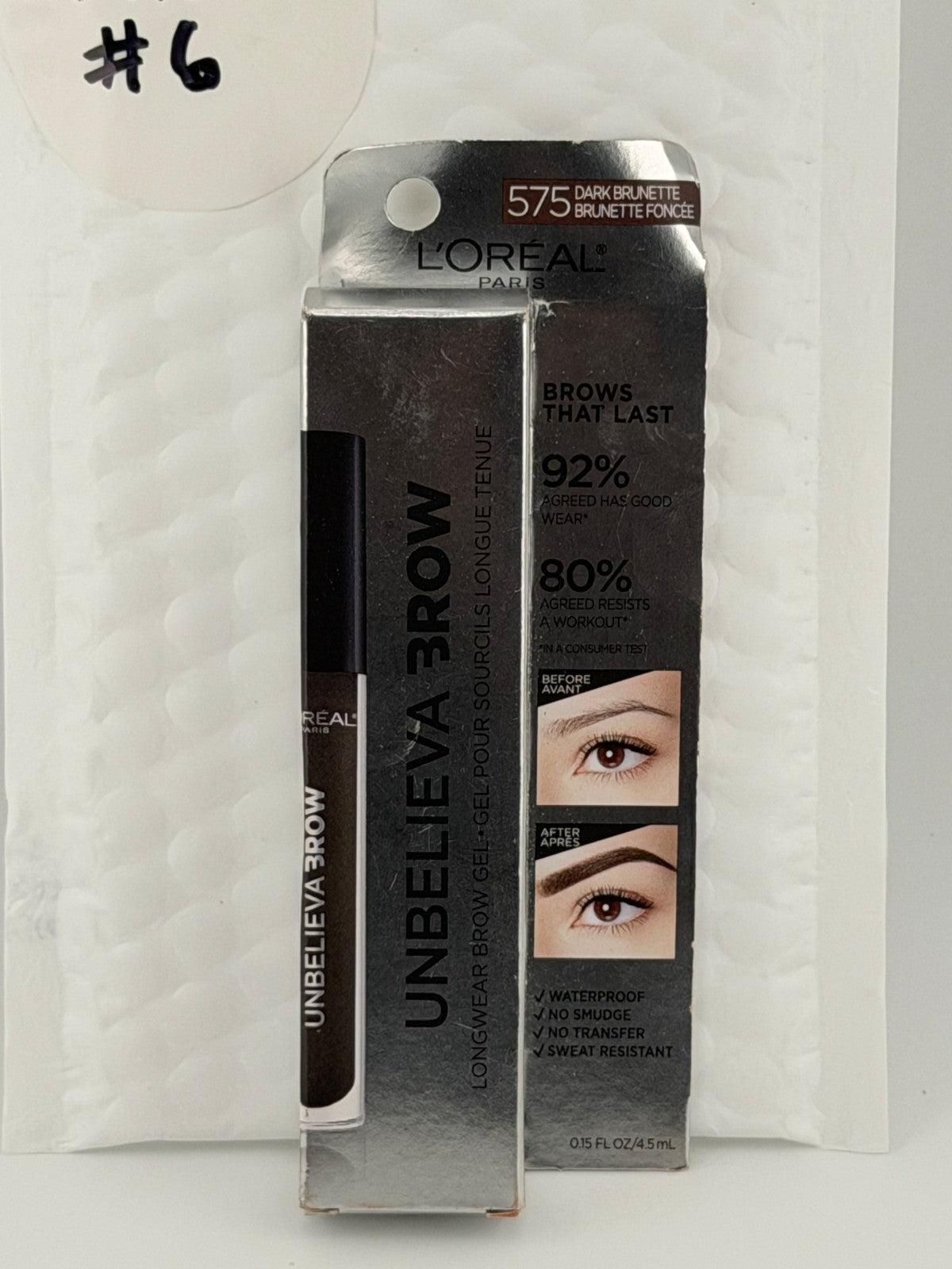 L'Oreal Paris Unbelieva-Brow Longwear Brow Gel, 575 Dark Brunette - 0.15 fl. oz