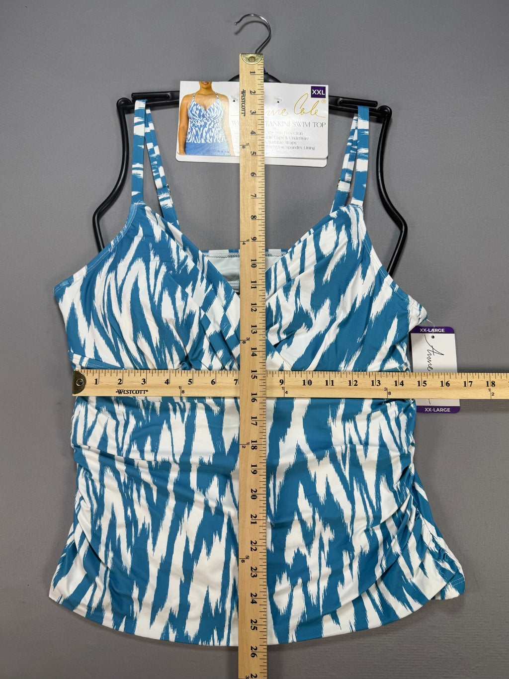 NWT Anne Cole Tankini Swim Top Womens 2XL Turquoise White UPF 50+ Summer Beach