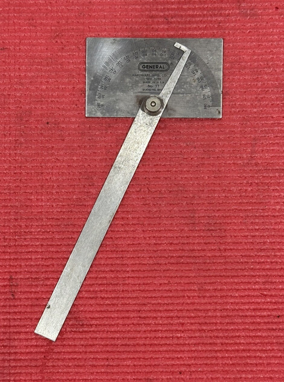 Vintage General Tools No. 17 Stainless Steel Protractor Machinist Gauge USA