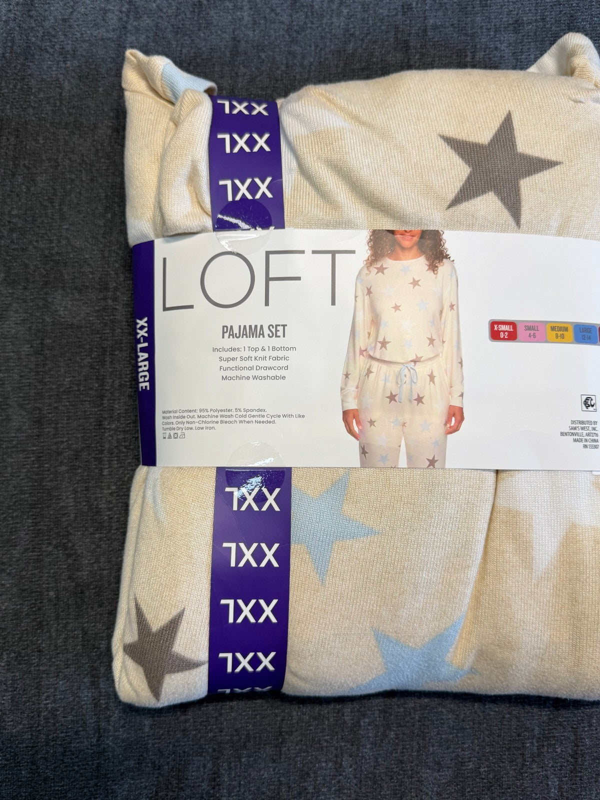 NWT LOFT Pajama Set Women's 2XL Beige Star Print Comfort Sleepwear Top & Bottom
