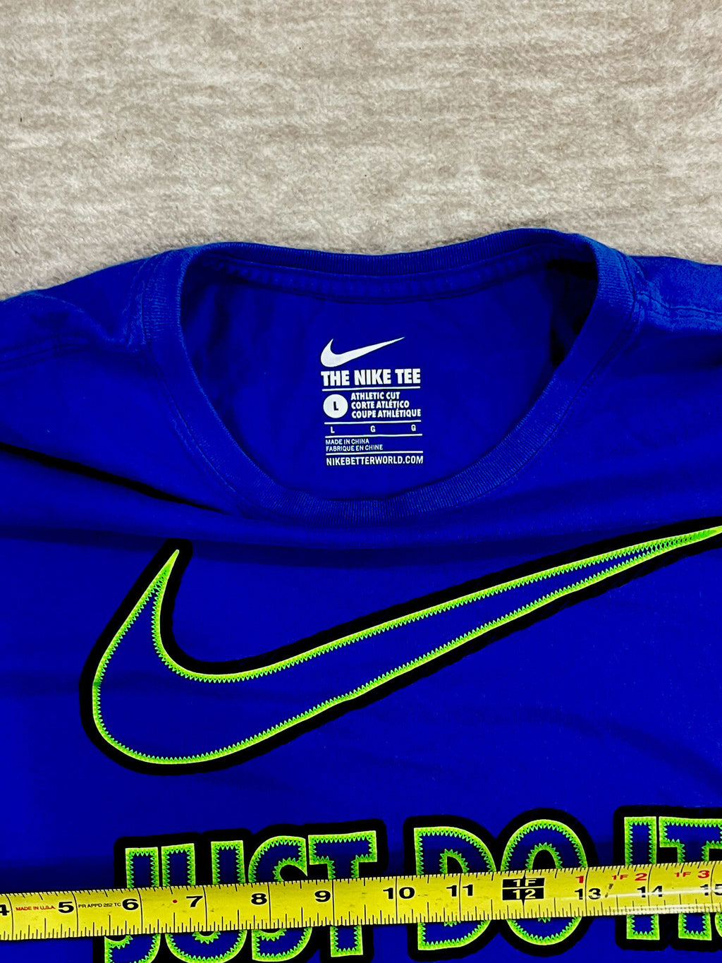 Nike Mens "Just Do It" Blue w/Green Checkmark Graphic T-shirt Size Large
