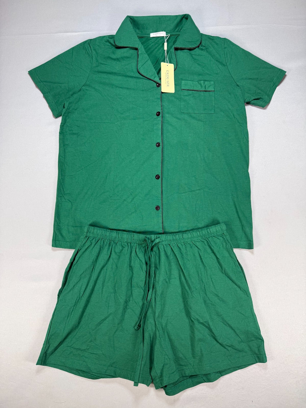 Ekouaer Pajama Set Women's Large Green Short Sleeve Button Down Short Sleeve