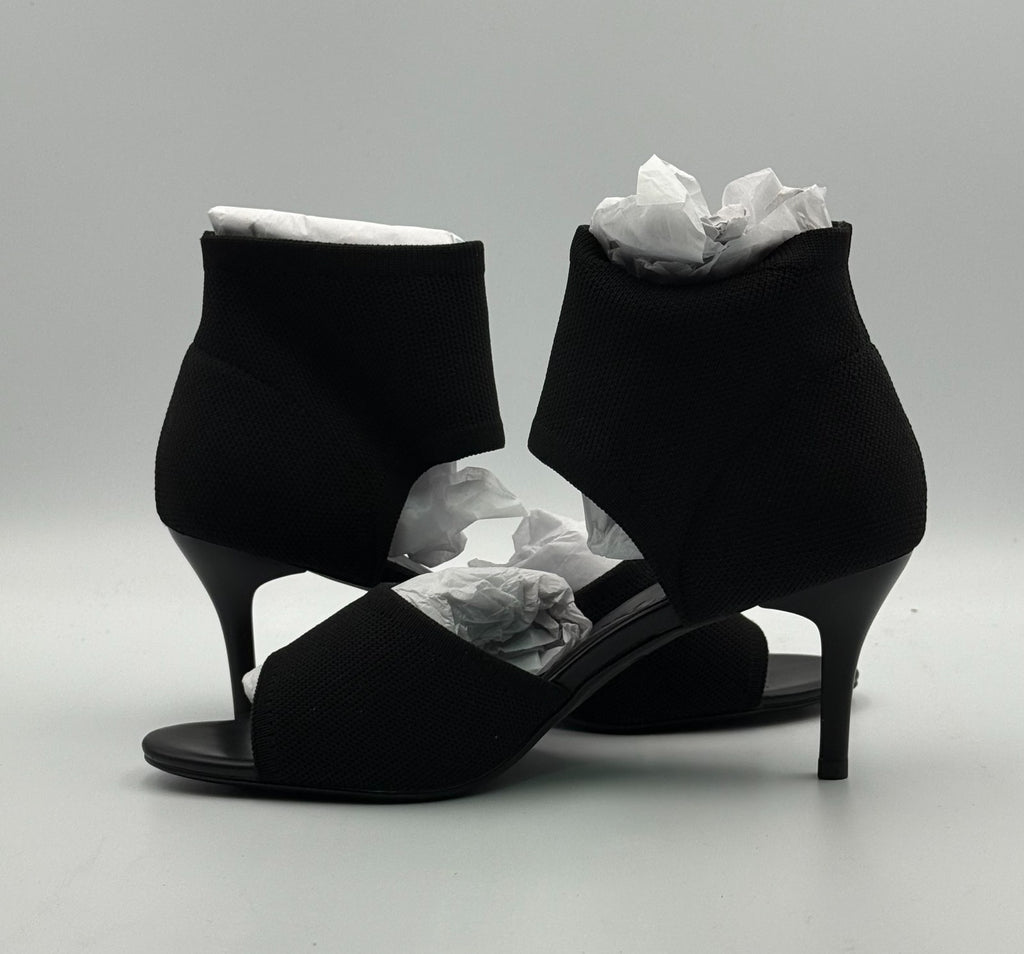 New NewBella Mousse Fit Stiletto Heeled Sandals Women's 7 Black Mesh Peep Toe