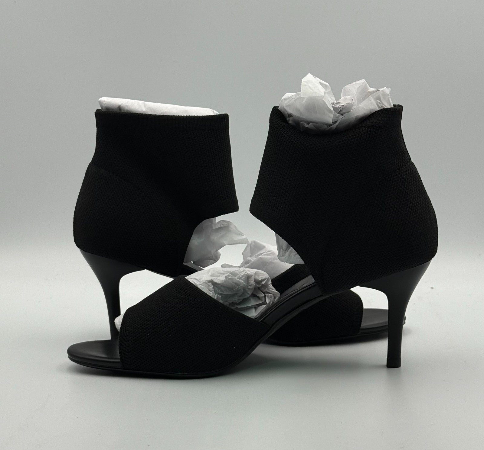 New NewBella Mousse Fit Stiletto Heeled Sandals Women's 7 Black Mesh Peep Toe