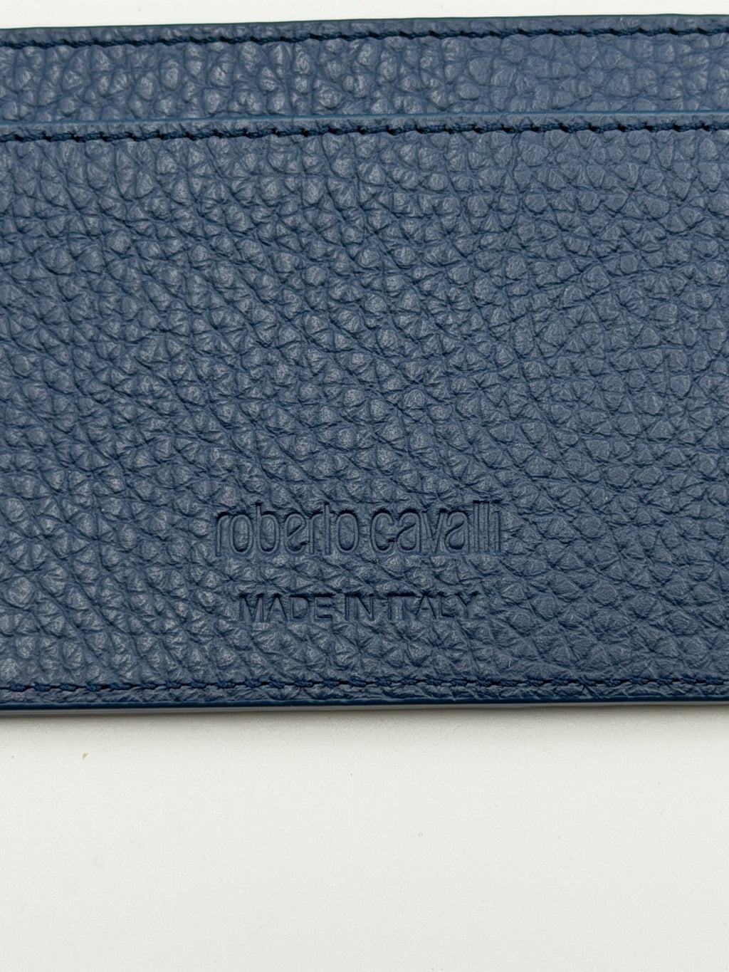 NEW Roberto Cavalli Card Holder Men's Blue Grained Leather Fashion Luxury Wallet