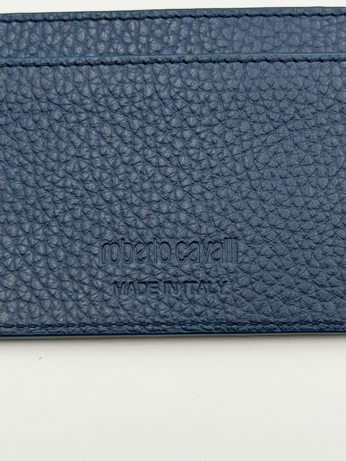 NEW Roberto Cavalli Card Holder Men's Blue Grained Leather Fashion Luxury Wallet