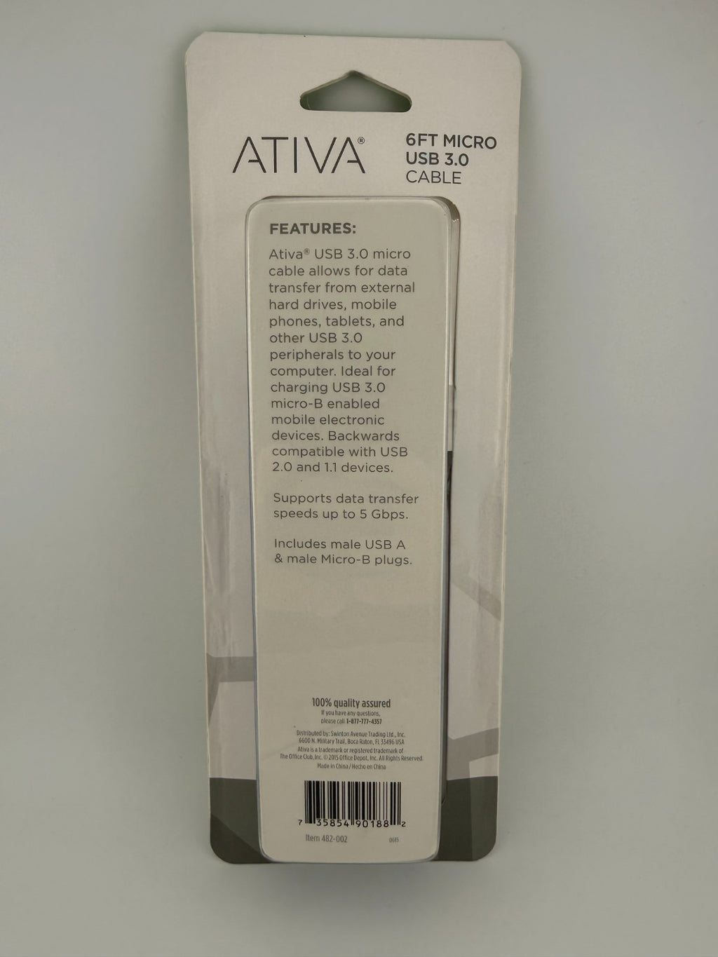 NEW Ativa Blue USB-A to Micro-B Charging Sync Hard Drive 6ft Micro USB 3.0 Cable