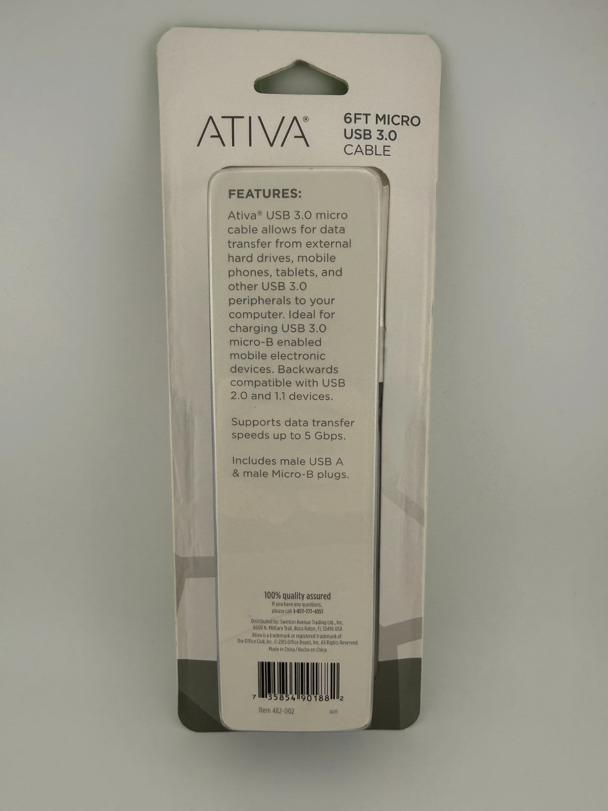 NEW Ativa Blue USB-A to Micro-B Charging Sync Hard Drive 6ft Micro USB 3.0 Cable