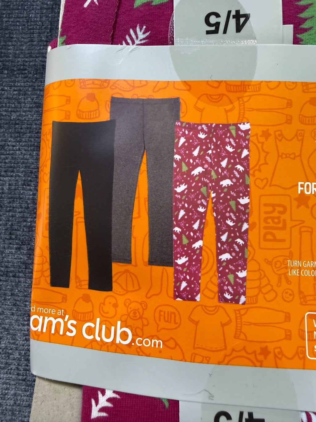 NWT Member's Mark My Favorite Leggings Girls 4/5 Multicolor Preppy - 3-Pack