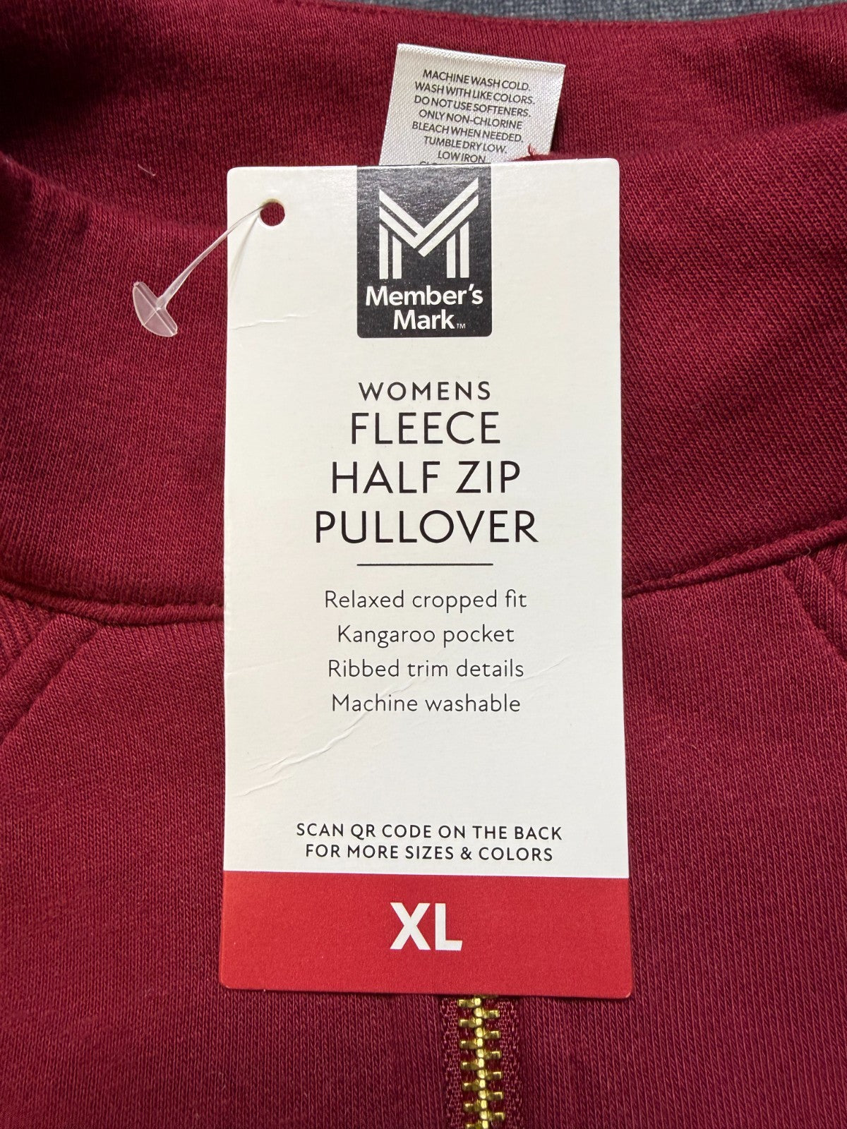 NWT Member's Mark Fleece Half-Zip Pullover Sweatshirts Womens XL Red Long Sleeve