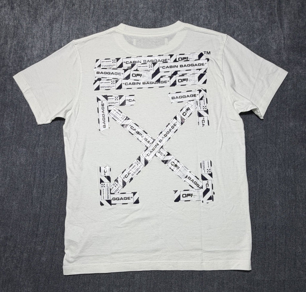 Off-White White Printed Cotton Crew Neck Oversized Size Large T-Shirt NEW